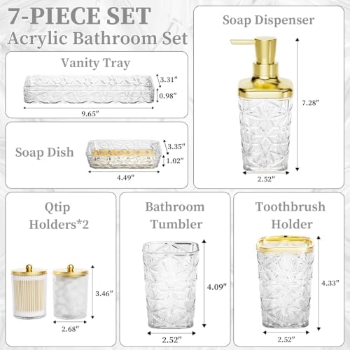 Bathroom Accessory Set, 7 Pcs White Bathroom Accessories Set, Acrylic Soap Dispenser and Toothbrush Holder Set, Qtip Holder Set, Bathroom Sink Set, Gift for Home Apartment