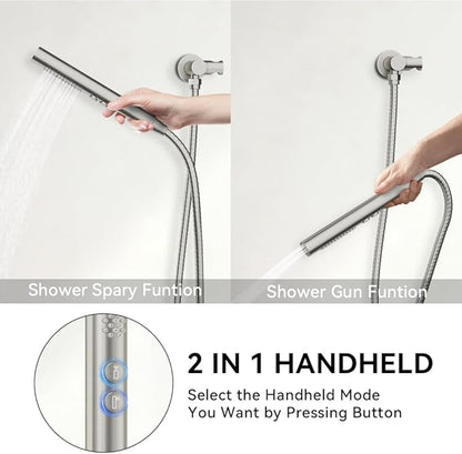 Shower Systems STARBATH 12+6" Round Dual Rainfall Shower Head with Handheld Spray for Two People, Wall Mounted 3 Way Rain Shower Faucet Sets Complete, Included Valve and Trim Kit, Brushed Nickel