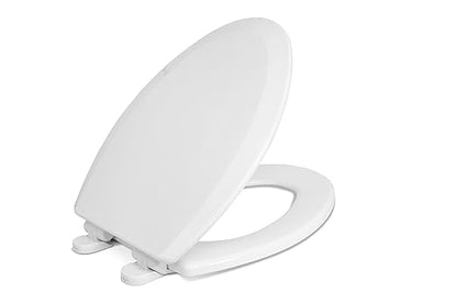 Centoco Elongated Toilet Seat, Heavy-Duty Wood Core with Plastic Scratch-Resistant Finish, Soft Close, Made in the USA, 900SC-001, White
