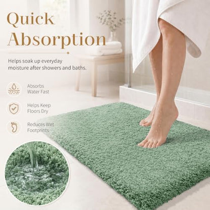 Yimobra Luxury Fluffy Bathroom Rugs, Super Elastic Soft Thick Plush Bath Mat, Non-Slip Water Absorbent, Easier to Dry, Sturdy Shaggy Microfiber Carpet for Bathtub, 32"x 20", Pure Light Green