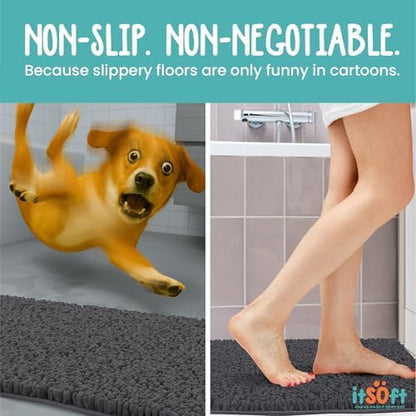 Small Chenille Bath Mats 25"x18", Plush Absorbent Bath Mats Quick Dry, Soft & Machine Washable, Non Slip Carpet for Bathroom, Thick Bathroom Rugs, Shower Restroom Rug Mat, Alfombras De Bano, Bathrugs