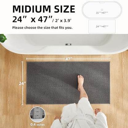 TYUU Bathroom Rugs Non Slip Washable, Super Absorbent Thin Bath Mat Quick Dry Low Pile Bathroom Rug, Dark Grey 24"x47"
