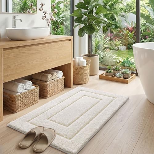 DEXI Bathroom Rugs 24x16, Non-Slip and Absorbent Bath Mat, Cream