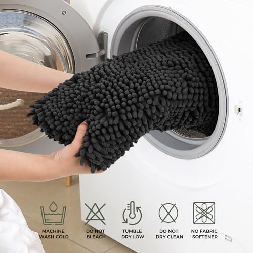 Bcoimo Bath Rug Mat Set,2 Piece Thick Absorbent Chenille Bathroom Mat Black