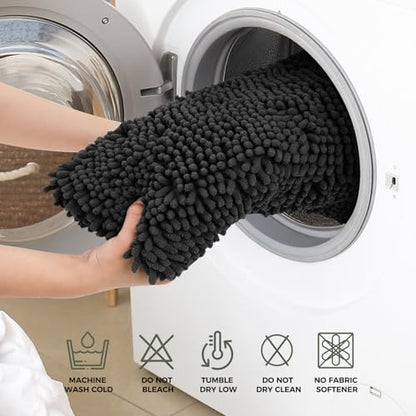 Bcoimo Bath Rug Mat Set, 2 Piece High Absorbent Chenille Bathroom Mat Black
