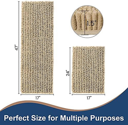 Luxury Chenille Beige Bathroom Rugs Sets 2 Piece, Thickened Hot Melt Rubber Bottom Bath Mats for Bathroom Non Slip,Bath Rugs Quick Dry Machine Washable for Shower Mat (47"x17"+17"x24")