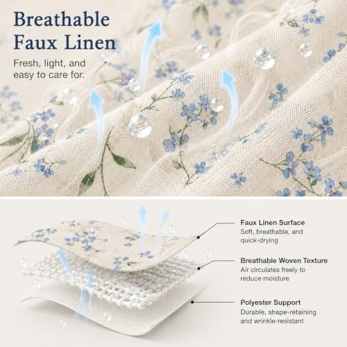 Leowefowa Vintage Farmhouse Blue Floral Shower Curtain, Linen Texture Fabric Bathroom Curtain, Rustic Wildflower Botanical Bath Decor, Waterproof Polyester Linen Blend, 72 x 72 Inch