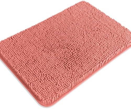 Coral Bathroom Rugs – Absorbent and Washable Bath Mat, Non-Slip, Thick Soft Chenille Bath Rugs for Bathroom Floor, Shower, Sink - 17" x 24"