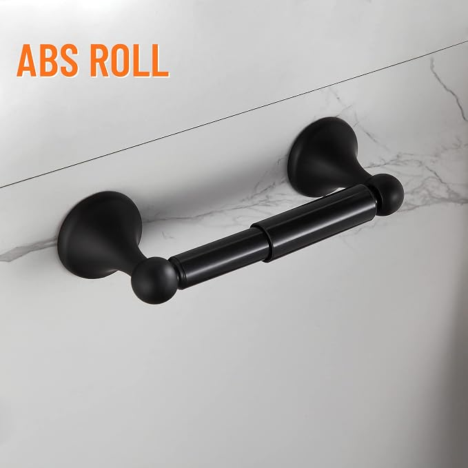 BGL Bathroom Accessory Set, Matte Black Adjustable Expandable Towel Bar 4-Piece Bathroom Hardware Set Wall Mounted Robe Hook Toilet Paper Holder Towel Ring Towel Bar