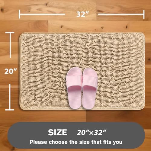 Ivory Cream Bathroom Rugs – Absorbent and Washable Bath Mat, Non-Slip, Thick Soft Chenille Bath Rugs for Bathroom Floor, Shower, Sink - 20" x 32"