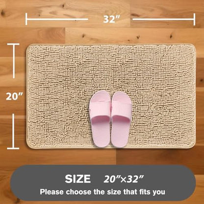 Ivory Cream Bathroom Rugs – Absorbent and Washable Bath Mat, Non-Slip, Thick Soft Chenille Bath Rugs for Bathroom Floor, Shower, Sink - 20" x 32"