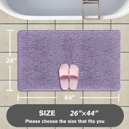 Lavender Bathroom Rugs – Absorbent and Washable Bath Mat, Non-Slip, Thick Soft Chenille Bath Rugs for Bathroom Floor, Shower, Sink - 26" x 44"