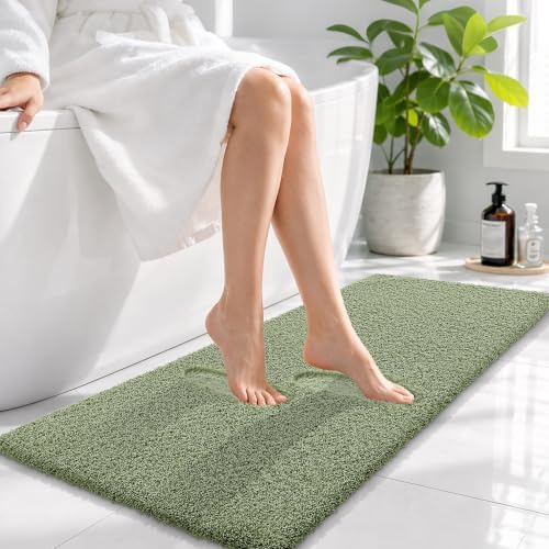 OLANLY Microfiber Bathroom Runner Rugs 47x17, Soft Bath Mat, Sage Green