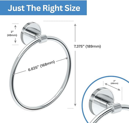 Gatco 5552 Sky Towel Ring | Modern Hand Towel Holder for Bathroom | Stylish Decorative Hardware, Heavy Duty Metal, EZ Ancor Mounting | Chrome