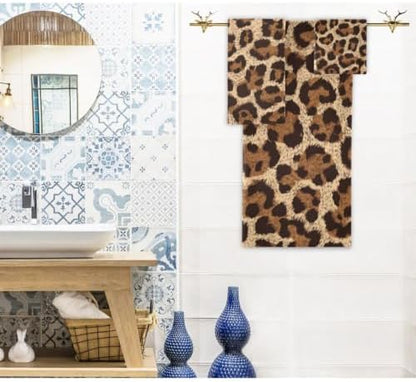 Naanle Leopard Soft Set of 3 Towels, 1 Bath Towel+1 Hand Towel+1 Washcloth, Decorative for Bathroom, Hotel, Kitchen, Spa and Beach