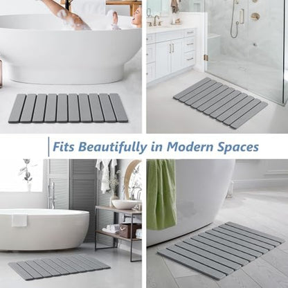 AWW Foldable Stone Bath Mat, Diatomaceous, 23.6"x15.5", Grey