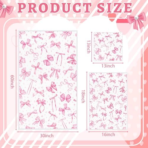 Moukeren Set of 3 Pink Bow Bath Towels, Decorative Towels for Bathroom