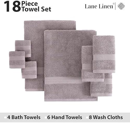 LANE LINEN Bath Towel Set 100% Cotton 18 Piece Soft Absorbent - Platinum