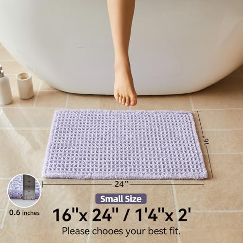 Triohero Waffle Bath Mat, Small Boho Bathroom Rugs Non Slip Washable, Ultra Soft Super Absorbent Quick Dry Farmhouse Bathroom Decor, 16" x 24", Lavender Cream