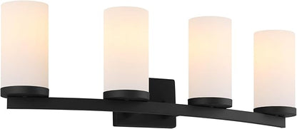 Design House Desta Vanity Light, 4-Light, Curved Bar Design, Frosted Glass Glow, Dimmable, Up/Down Mountable, E26 Socket, Black, 30.0 in L x 6.6 in W x 9.5 in H, 589168-BLK