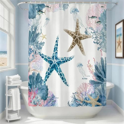 Colorful Beach Shower Curtain for Bathroom, Ocean Coastal Theme, 72x72 In