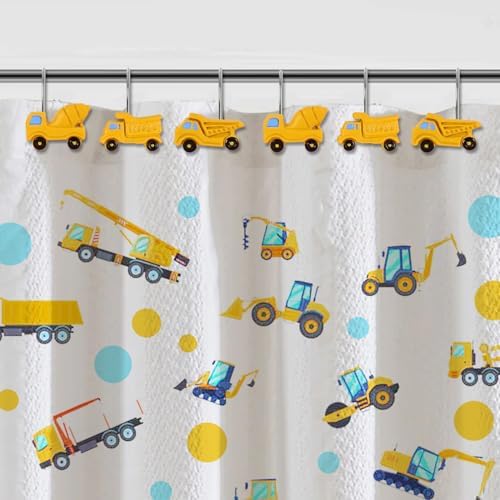 12-Piece Truck Construction Tractor Shower Curtain Hooks for Bathroom