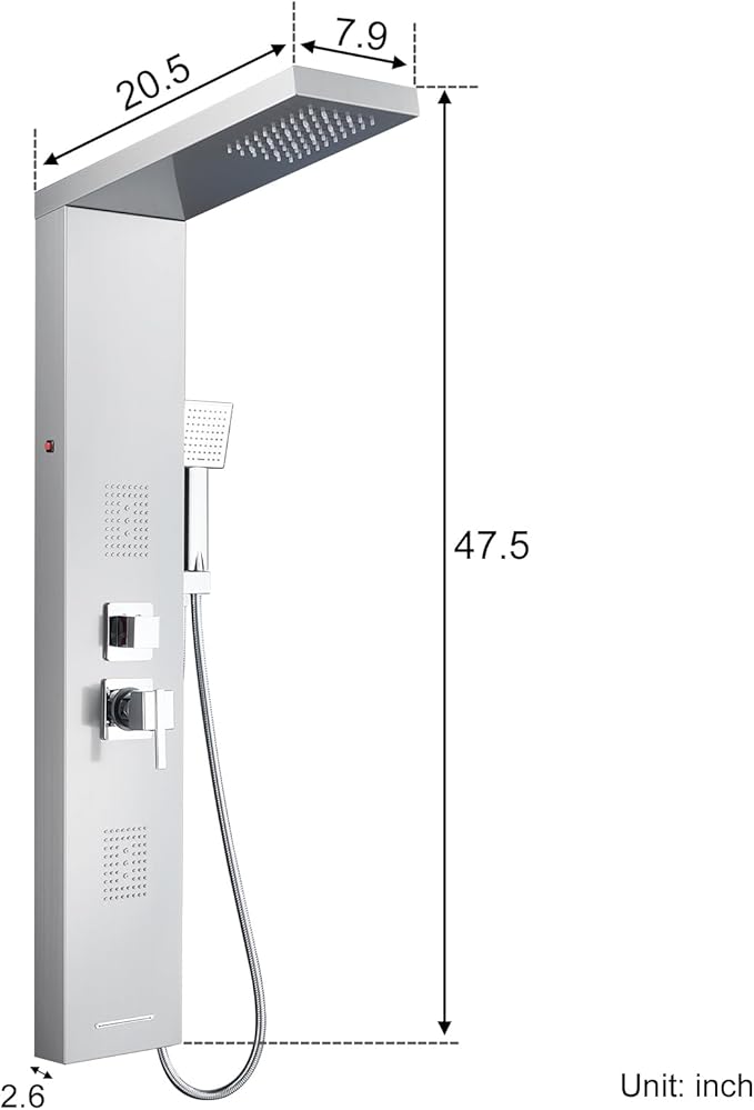 MENATT Shower Tower Panel System with LED Lights, Stainless Steels Shower Tower System with Rainfall Shower Head, 2-in-1 Body Jets,Handheld Showerhead,Bathtub Filler (Brushed Nickel)