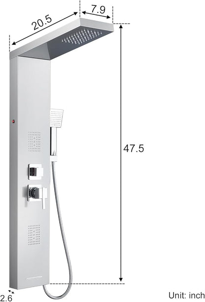 MENATT Shower Tower Panel System with LED Lights, Stainless Steels Shower Tower System with Rainfall Shower Head, 2-in-1 Body Jets,Handheld Showerhead,Bathtub Filler (Brushed Nickel)