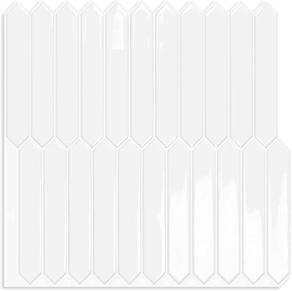 White Long Hexagon Tile Peel and Stick Backsplash, 10 Sheets Self-Adhesive Wall Tiles Stick on Back Splash for Kitchen, Bathroom, Fireplace,RV(12"×12") | Self-Adhesive Wall Tiles Stick on Back Splash for Kitchen, Bathroom, Fireplace,RV(White,12"×12")
