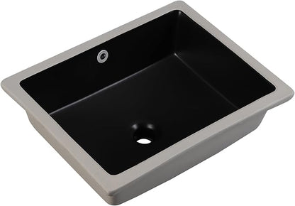 Undermount Bathroom Sink 19.5x15.6 Inch Rectangular Undermount Sink Ceramic Under Counter Vitreous China Sinks with Overflow,Matte Black