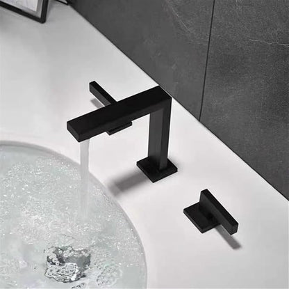 Brass Basin Faucet, Dual Handle Hot & Cold Lavatory Sink Mixer Tap, Brushed Gold Chrome/Black(Chrome)