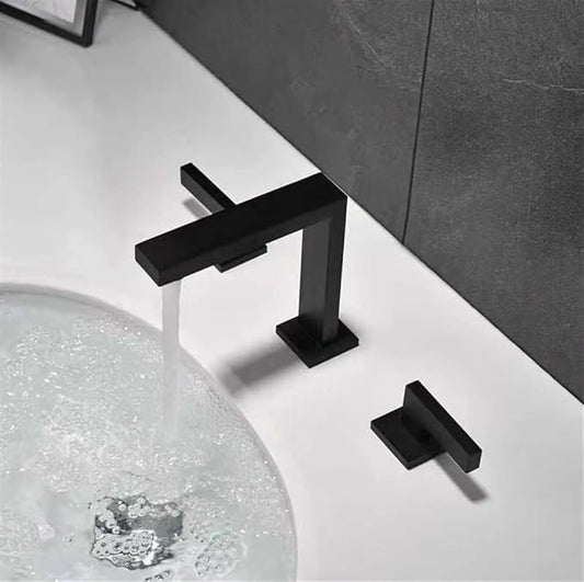 Brass Basin Faucet, Dual Handle Hot & Cold Lavatory Sink Mixer Tap, Brushed Gold Chrome/Black(Chrome)