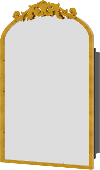 Casaphoria 30" H x 20" W Arched Bathroom Medicine Cabinet with Mirror, Carved Metal Frame and Wall Medicine Cabinets Mirrors, Gold O