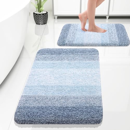OLANLY Micorfiber Bathroom Rug Set 2 Piece, 30"x20"+24"x16"