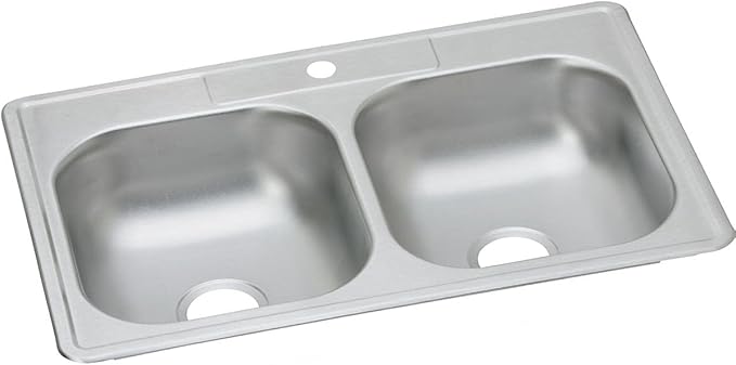 Dayton Stainless Steel 33" x 21-1/4" x 6-9/16", 1-Hole Equal Double Bowl Drop-in Sink