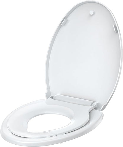 Elongated Toilet Seat with Toddler Seat Built-In, American Standard, Slow Close Lid, Quick Release Hinges, Non-Slip Bumpers, Easy Install & Clean, Never Loosens Design