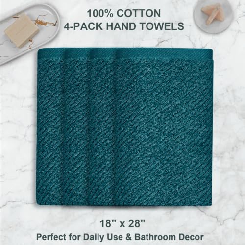 VOOVA & MOVAS Hand Towels 4PC, 100% Cotton, 18x28 in, Deep Turquoise