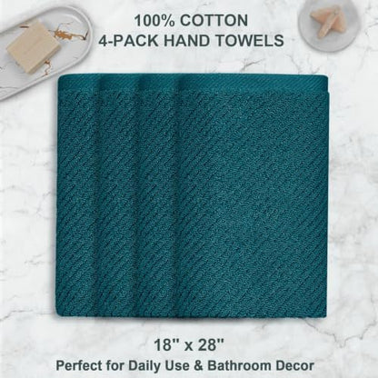 VOOVA & MOVAS Hand Towels 4PC, 100% Cotton, 18x28 in, Deep Turquoise