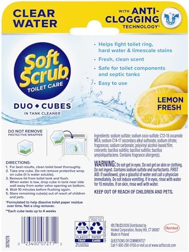 Soft Scrub In-Tank Toilet Cleaner Duo-Cubes, Lemon Fresh, Yellow, 4 Ct