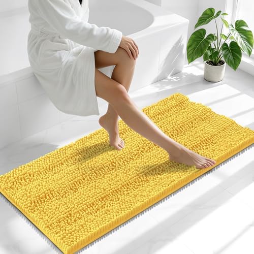 Smiry Thick Chenille Bathroom Runner Rugs 47x24, Absorbent Bath Mat, Yellow