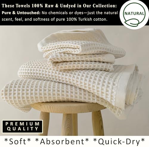 PÜSKÜL Raw-Undyed Natural 100% Turkish Cotton Waffle Towels Set of 4-Piece