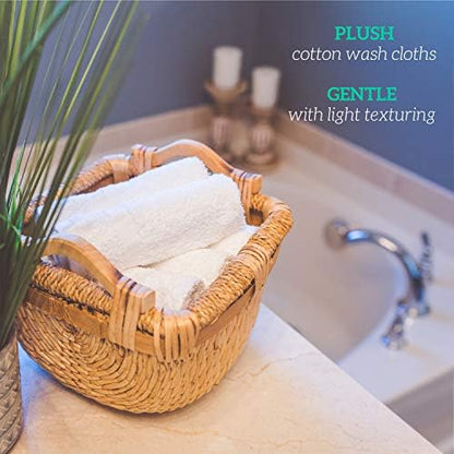 GREEN LIFESTYLE Washcloths 12" x 12" 50 Pack - 100% Cotton Wash Cloths, Bulk Washcloths, Face Towels Cotton, Soft Absorbent Bath Washcloths for Body, Face and Bathroom Use (White)