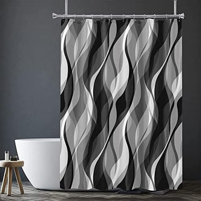 White and Grey Shower Curtain for Bathroom White and Black Shower Curtain Fabric Modern Abstract Striped Minimalist Bath Curtains Waterproof Shower Curtains Set, Black Gray White, 72 x 72 Inch