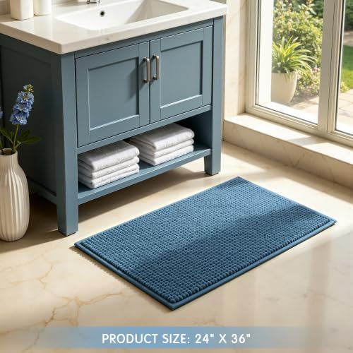SUBRTEX Bathroom Rugs, 24" x 36" Chenille Bath Rug Soft Short Plush Bath Mat Soft Shower Mat Water Absorbent Shower Mat Quick Dry Machine Washable, Stone Blue
