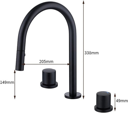 3 Hole Basin Faucets Pull Out Basin Mixer Faucet Dual Mode Bathroom Mixer Faucet Brass-Black