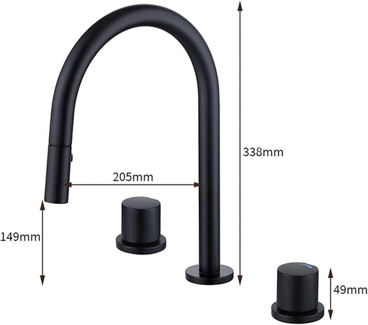 3 Hole Basin Faucets Pull Out Basin Mixer Faucet Dual Mode Bathroom Mixer Faucet Brass-Black