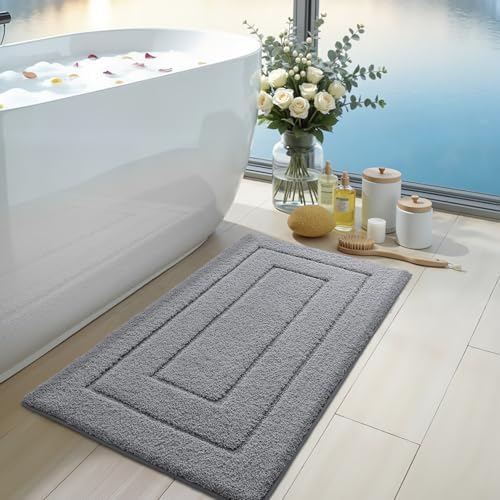 DEXI Bathroom Rugs 32x20, Non-Slip and Absorbent Bath Mat, Grey
