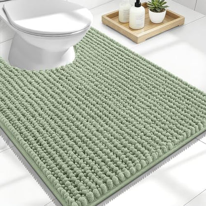OLANLY Thick Chenille Toilet Rugs U-Shaped 24x20, Sage Green