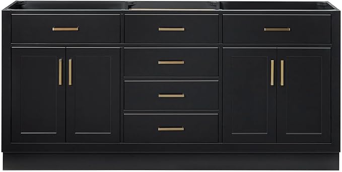 ARIEL Hepburn 72-inch Bathroom Vanity Base Cabinet,Solid Wood, 4 Soft Closing Doors, 6 Dovetail Drawers, Black