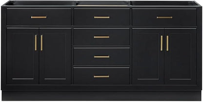 ARIEL Hepburn 72-inch Bathroom Vanity Base Cabinet,Solid Wood, 4 Soft Closing Doors, 6 Dovetail Drawers, Black